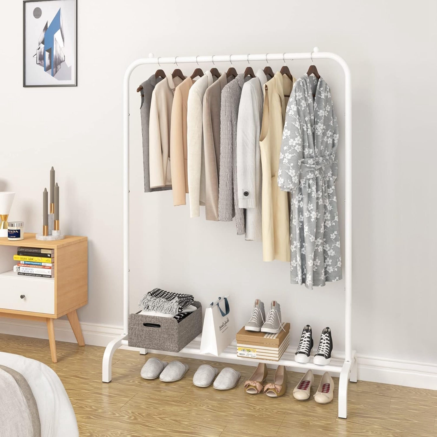 Freestanding Clothing Rack with Bottom Shelf