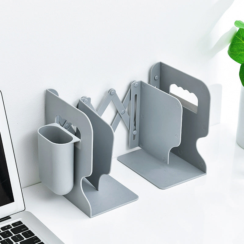 Adjustable Retractable Bookends with Pen Holder