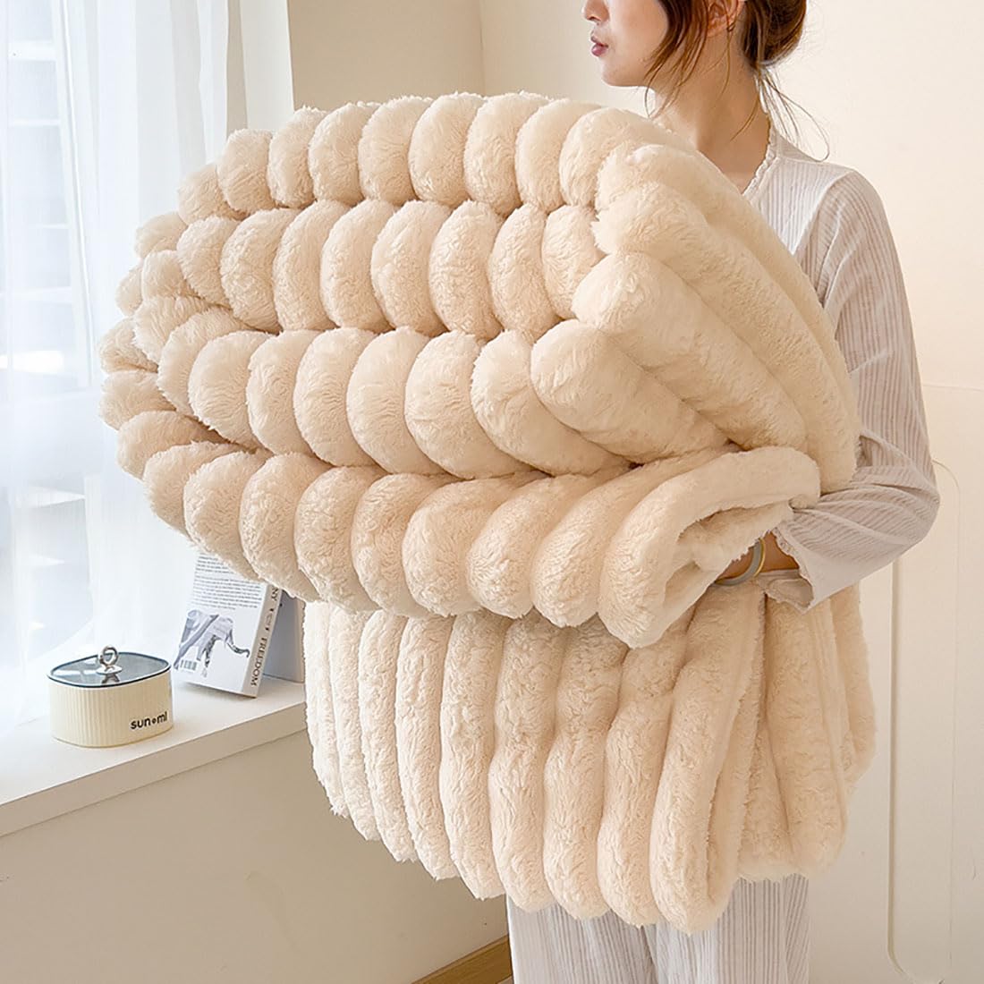 Faux Rabbit Fur Throw Blanket