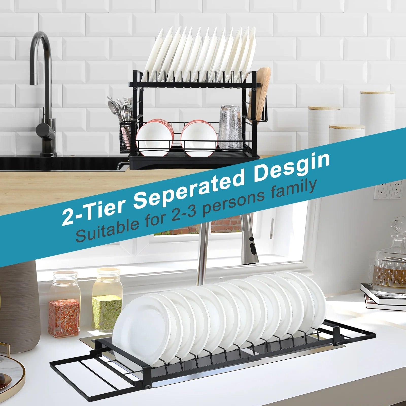 2-Piece Kitchen Organizer & Dish Drying Rack Set